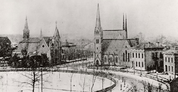 Old photo of downtown Indy churches